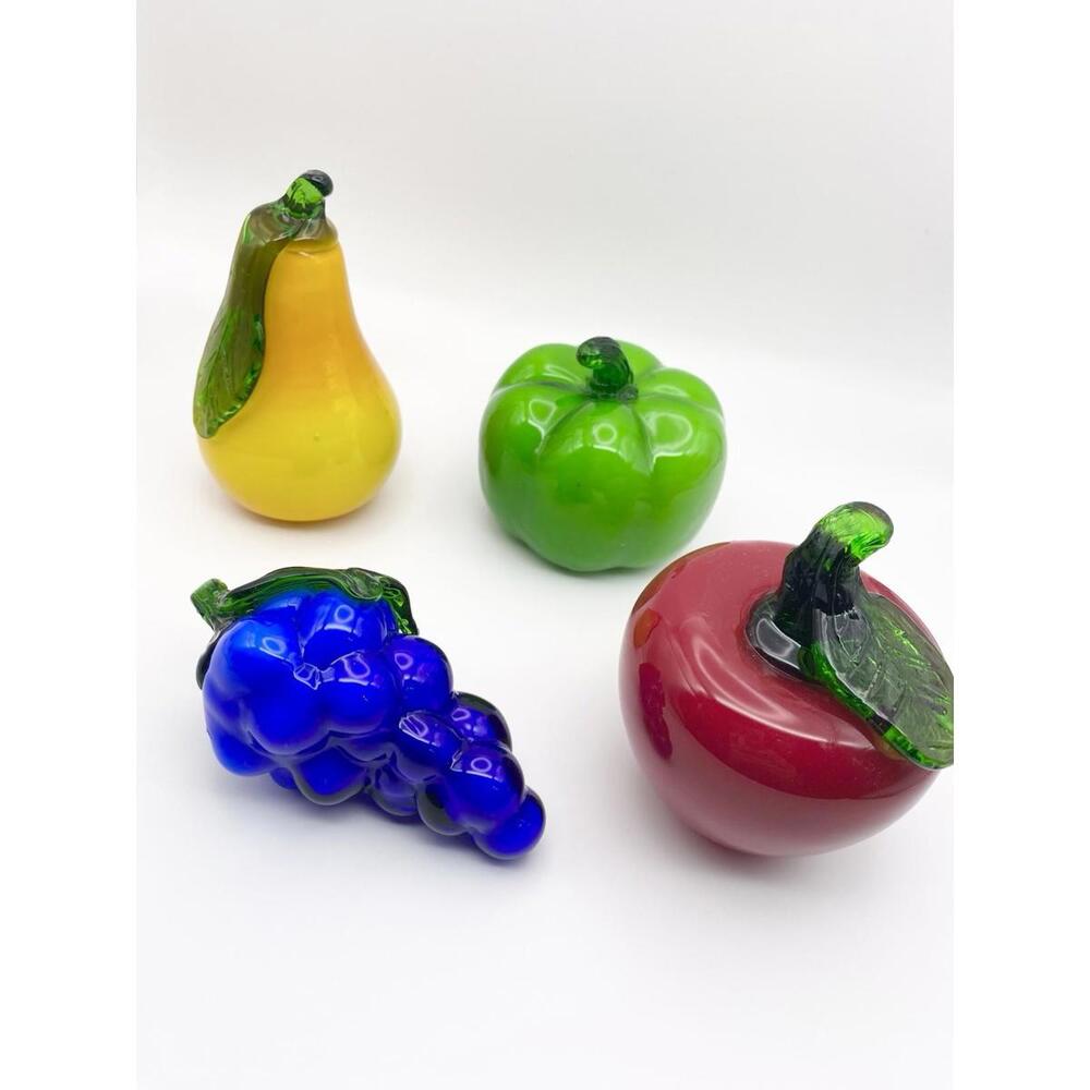 VTG Fruit Blown Glass Art Work Murano Style 4 Pc Figurine Decor Collectibles
